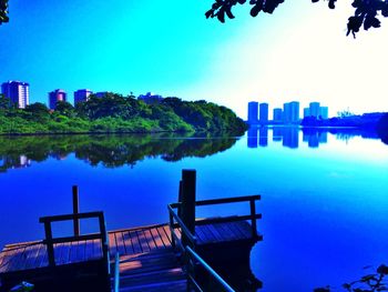 Reflection of trees in calm lake