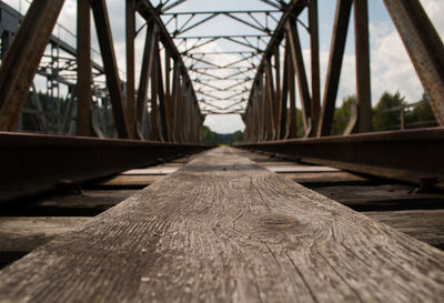 Close-up of railroad track against sky