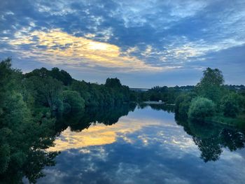 Scenic view of lake against sky during sunset