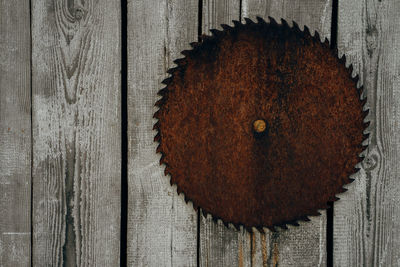 High angle view of bread on wooden table