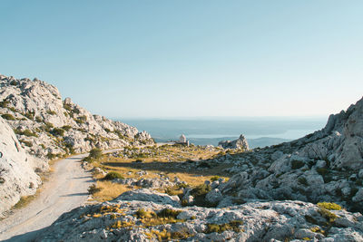Mountain views on tulove grede at golden hour, zadar region, croatia