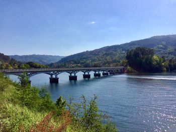 Bridge over river against sky