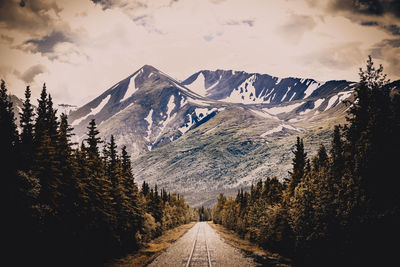 Scenic view of snowcapped mountains against sky