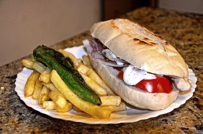 Close-up of sandwich on plate