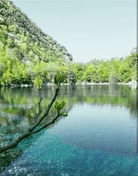 Scenic view of lake against clear sky