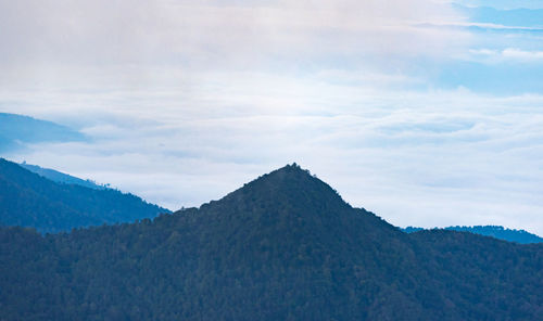 View of mountain range against cloudy sky