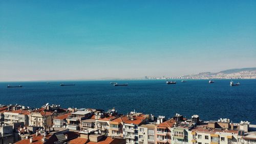 High angle view of buildings in sea