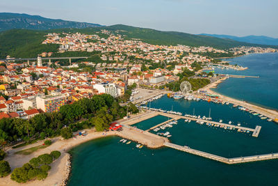 High angle view of buildings in city