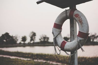 Inflatable ring hanging on pole