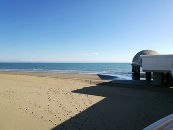 Scenic view of beach against clear sky