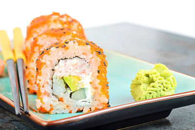 Close-up of sushi in plate