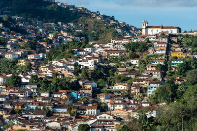 High angle view of buildings in city