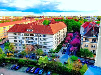 View of city against cloudy sky