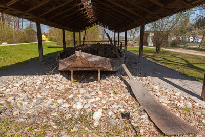 View of abandoned railroad track in field