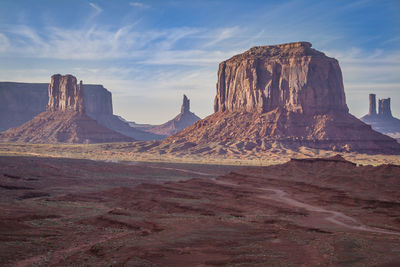 Panoramic view of rock formations on landscape against sky