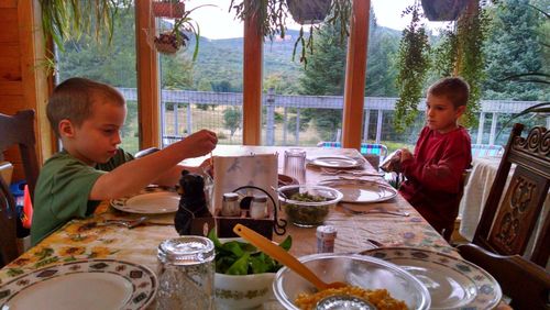 Woman sitting in restaurant