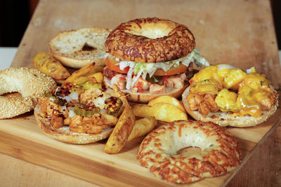 Close-up of burger on cutting board