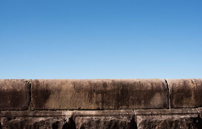 Low angle view of wall against clear blue sky