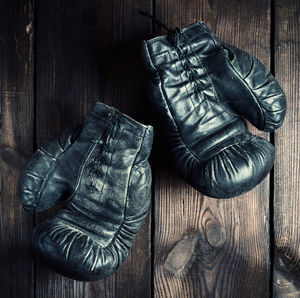 Directly above shot of boxing gloves on table