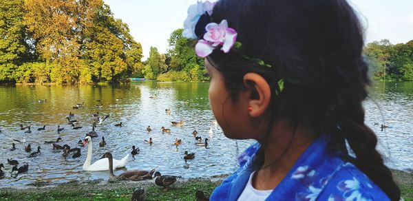 Portrait of woman in lake