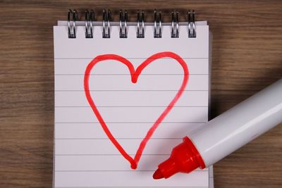 High angle view of heart shape on table