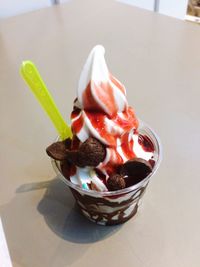 Close-up of ice cream on table