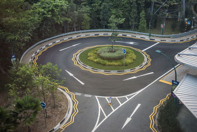 High angle view of road markings on city street