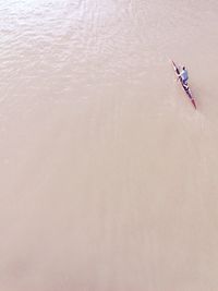 High angle view of man kayaking in lake