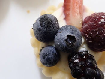 Close-up of raspberries in plate