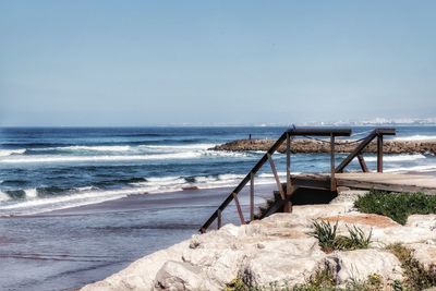 Scenic view of beach against clear sky