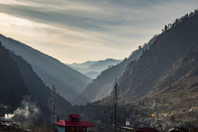 Panoramic shot of building and mountains against sky