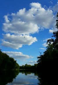 Scenic view of lake against cloudy sky