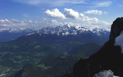 Scenic view of snowcapped mountains against sky