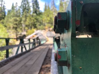 Close-up of train on railroad track