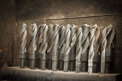 Close-up of a group of drill bits