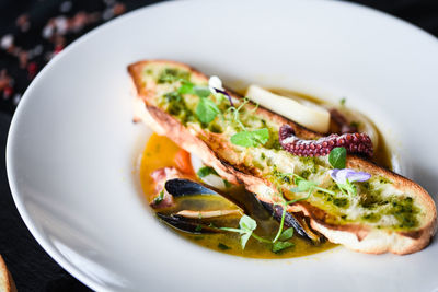 High angle view of meal served in plate