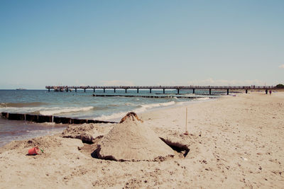 Scenic view of beach against clear sky