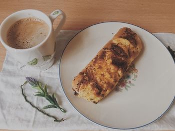 High angle view of breakfast served on table