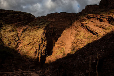 Low angle view of rock formations against sky