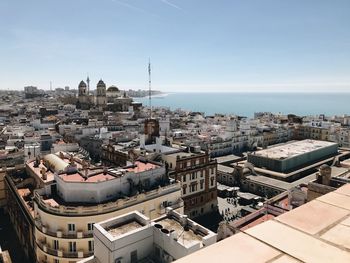 High angle view of buildings against sky in city