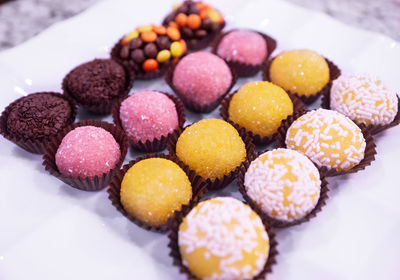 High angle view of dessert in plate on table