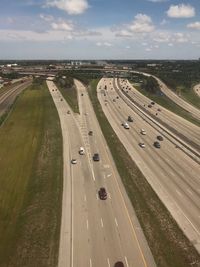 High angle view of highway against sky