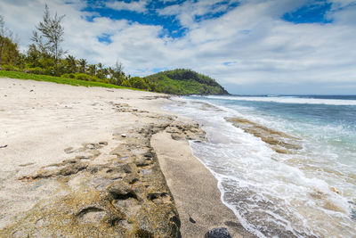 Scenic view of beach against sky