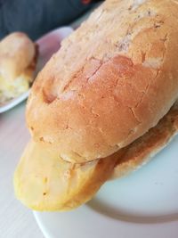 High angle view of bread in plate on table