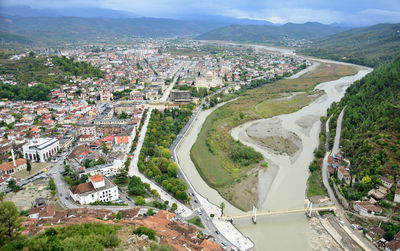 Berat is a city on the osum river in central albania. it is famous for the white ottoman houses 