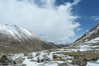 Scenic view of snowcapped mountains against sky