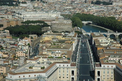 High angle view of buildings in city