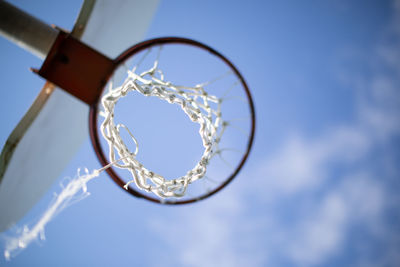 Low angle view of basketball hoop against sky