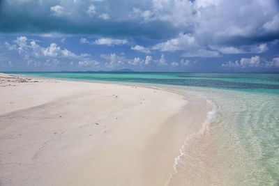 Scenic view of beach against cloudy sky