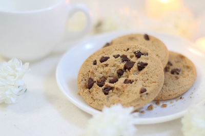 Close-up of cookies in plate on table